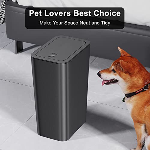 N. NETDOT 3 Pack 10 L/2.6 Gal Bathroom Trash Can with Lid, Small Kitchen Trash Bin with Press Type Lid, Black Trash Can/Slim Garbage Cans/Trash Bin/Waste Basket for Bathroom,Kitchen,Office,Bedroom - color: Black