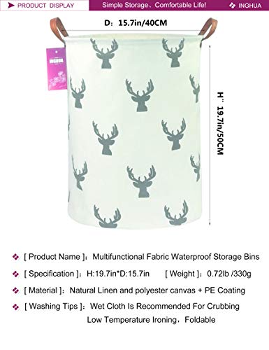Laundry Hamper Large Canvas Fabric Lightweight Storage Basket/Toy Organizer/Dirty Clothes Collapsible Waterproof for College Dorms, Boys and Girls Bedroom,Bathroom(grey deer) - color: grey deer