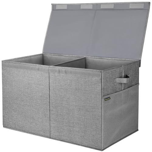 BALEINE Fabric Storage Bins with Lid, Collapsible Extra Large Storage Boxes Bins Baskets with Divider for Home Organizing (25"x13"x16", Grey) - color: Grey, size: 25"x13"x16"