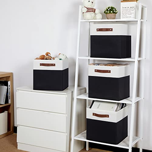 Temary Foldable Storage Cubes Set of 4 - Organizers with Handles, Decorative Storage Boxes for Home, Office (White&Black) - color: White&Black, size: 12×12×12