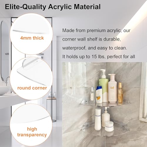 Acrylic Corner Shelves, Adhesive Shelf, Shower Caddy Organizer for Home Decor,Clear Shower Shelf,No Drilling Wall Mounted Bathroom Shelves (Clear 10 inch 2 set) - color: Clear 10 inch 2 set
