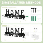 Key Holder Wall Mount, Adhesive Metal Key Hanger with 6 Double Hooks, 2 Installation Methods, Black - style: 12 Hooks