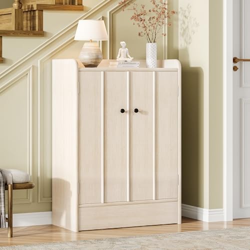 iPormis 6-Tier Shoe Cabinet with Drawer, 47” Tall Large Shoe Storage Cabinet with Doors & Adjustable Shelves, Freestanding Wooden Shoe Rack Organizer Cabinet for Entryway Hallway, Natural - color: Natural