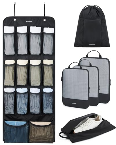 BAGSMART Hanging Compression Packing Cubes for Closet Organizers And Storage, 6 Set Suitcase Organizer Bags Set, Cruise Travel Essentials for Women | Hanging, Compression, Packing Cubes, for Women - color: Black