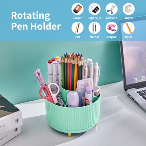Marbrasse Desk Organizer, 360-Degree Rotating Pen Holder, Desk Organizers and Accessories with 5 Compartments Pencil Holder, Art Supply Storage Box Caddy for Office, Home (Mint Green) - color: Mint Green