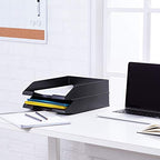Amazon Basics Rectangular Stackable Desk Organizer Office Letter Tray, File Storage, Paper Organizer, Black, 2-Pack - style: letter tray