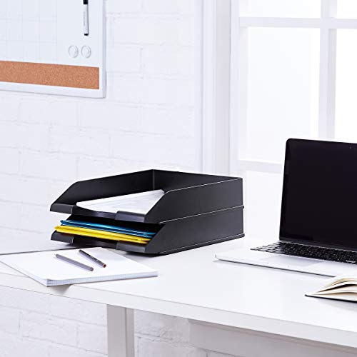 Amazon Basics Rectangular Stackable Office Letter Tray, Desk Organizer for Paper and Document Storage, Black, 12-Pack - style: letter tray (Pack of 12)