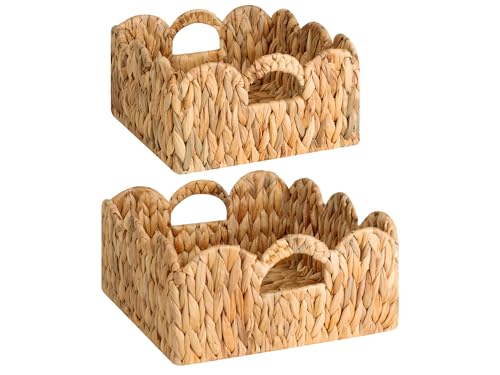 StorageWorks Scalloped Wicker Basket, Woven Baskets for Storage, Rattan Baskets with Handles, Paper Rope Basket for Organizing and Decor, 2 Pack - color: Natural(Water Hyacinth), size: 11 ½" L x 11 ½" W x 5 ¾" H