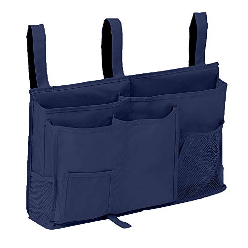 Bunk Bed Organizer, Bedside Storage Caddy, Hanging Pocket for Camp, Dorm Room, Hospital Bed Rail and More (Navy Blue) - color: Blue