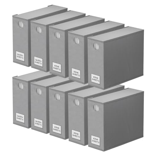 SpaceAid 10 Pack Bed Sheet Organizers and Storage, Foldable Sheet Organizer for Linen Closet, Sheets Set Folder Keeper with Window XL (Queen & King Size) Organizing Bedding Container, Gray - color: Gray, size: 10 Pack