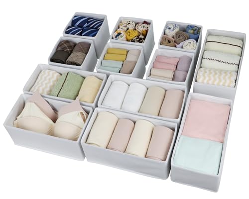 Fordonral Drawer Organizer Clothes, Foldable Fabric Dresser Organizer Closet Organizers and Storage Box for Underwear,Folded Clothes,Baby Clothing,Socks,Bra,Towels,Ties(6M+6S,White) - color: White, size: 6M+6S
