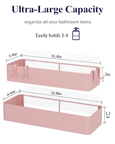 Kitsure Shower Caddy - 2 Pack Adhesive Shower Organizer, Rustproof Metal Shelves, No-Drill Bathroom Organizers and Storage, Brown, Large - color: Pink, size: Large