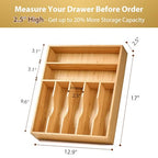 Umilife Bamboo Kitchen Drawer Organizer, 13 Inch Silverware Utensil Tray Holder, Extra Deep Grooved Drawer Divider, 7 Slots Total Bamboo Wood Caddy for Flatware Cutlery Knives, Forks, Spoons - size: 13 x 17 Inch (7 Slots)
