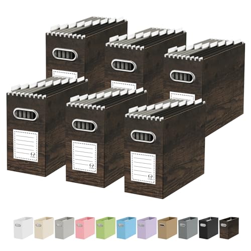 Oterri Cardboard File Organizer Box for Hanging File Folders Letter Size,File Box for Computer Desk,File Cabinet,Working Home,Office,Classroom (Brown Wood Grain Print, Letter Size - 6 Packs) - color: Brown Wood Grain Print, size: Letter Size - 6 Packs