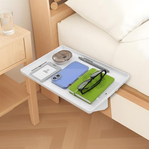 2 Pcs Bedside Shelf for Dorm Bunk Bed, Clip On Nightstand, Bed Side Table Tray Organizer, College Dorm Room Essentials for Girls/Guys, Bedside Tray with Cable Management for Dormitory, Back to School