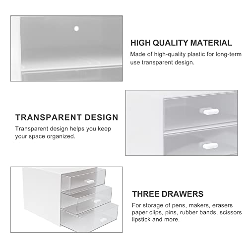 Desk Organizer with Drawer, Desk Storage Box, Plastic Office Stationery Supplies Organizers, Desktop Organizer for Office School Home (3 drawer, White) - color: White, style: 3 drawer