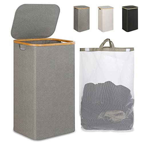 iEGrow Laundry Hamper with Lid, 110L Large Laundry Hamper with Handle and Lid, Collapsible Clothes Basket Organizer with Removable Inner Bag for Clothes Toys Towels - Grey - color: Grey, size: 110L