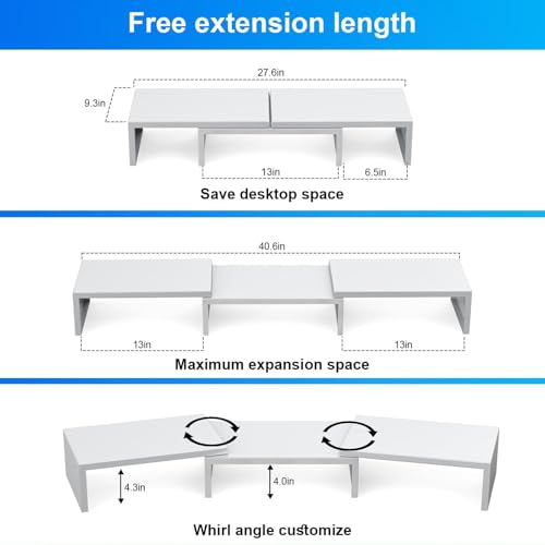 Desk Organizers and Accessories, Dual Monitor Stand Riser, Monitor Desk Shelf for Desktop Organization (White) - color: White