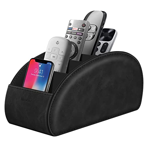 Large Remote Control Holder with 5 Compartments, KENOBEE Anti-slip Desktop Caddy Storage Organizer for Phone, Remote Controllers, Office Supplies, Makeup Brush, Media Accessories, Black - color: Black, size: Large