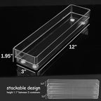 LotFancy Clear Drawer Organizers, 12” x 3” x 2”, Set of 3, Drawer Organizer Trays for Desk, Plastic Storage Bins for Bathroom, Makeup, Utensils, Stackable - size: 12x3x2''