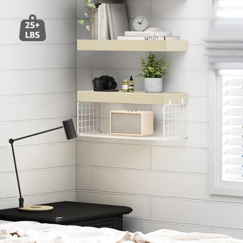 QEEIG Bathroom Shelves Over Toilet - Wall Mounted Floating Shelves Toilet Paper Storage Small Farmhouse Decor Shelf 16 inch Set of 2, Natural (019-BNW2) - color: E. Natural, size: 2pcs