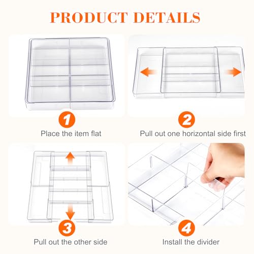 Briwooody 2 Pcs Large Expandable Acrylic Drawer Organizers, Grid Adjustable Drawer, Dividers Organizer for Desk, Makeup, Jewelry, Office, Kitchen Supplies (Clear,15 Compartments) - color: Clear, size: 15 Compartments