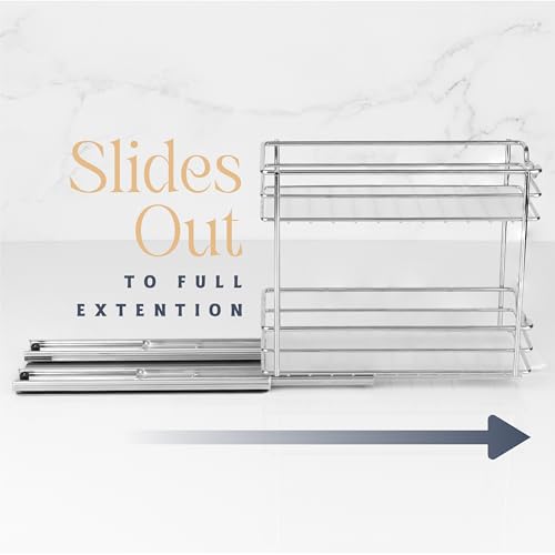 Pull Out Cabinet Organizer for Spices, Cans - Heavy Duty with Lifetime Limited Warranty- Pull Out Spice Rack- Cabinet Pull Out Shelf for Cans,Dishes, Etc, 4-1/2"W x 10-3/8"D x 8-7/8H, Chrome - size: 4.5 Inch - Double