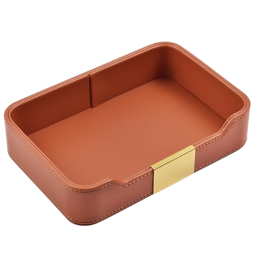 Luxury Leather Valet Tray Desktop Storage Organizer,Bedside Vanity Catchall Tray Nightstand Caddy Holder for Cosmetic,Jewelry,Watch,Keys,Phone,Wallet,Remote Controller,Pen,Orange - color: Orange