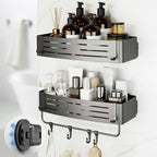 Onemake Shower Caddies Suction Cup, 2-Pack Removable Bathroom Shelf, Shower Organizer with Portable Hooks, Shower Caddy Corner Waterproof Holder with Towel Bar, Gray - style: 2 Tier-Gray Square Caddies