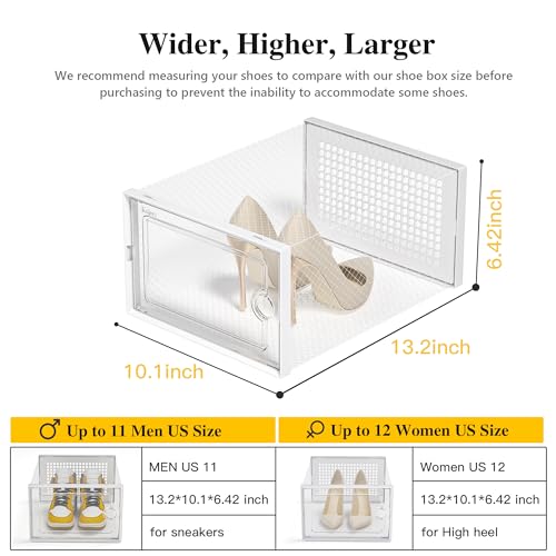 Kuject X-Large Shoe Storage Boxes Organizers Clear Plastic Stackable 12 Pack, Shoe Rack & Holder Substitute, Sneaker Containers, Toy Storage Organizer Bins for Entryway, Closet, Under Bed, White - color: White, size: X-Large