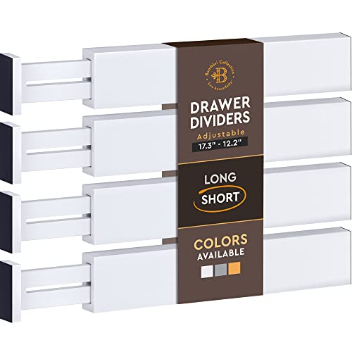4-Pack Bamboo Drawer Dividers - 12.2 to 17.3 Inches Deep, 2.6 Inches High, Adjustable Expandable Drawer Organizer Dresser Separator for Clothes, Utensils, Kitchen, Bathroom, Office Storage, White - color: White, size: 2.6-Inch High (4-pk)