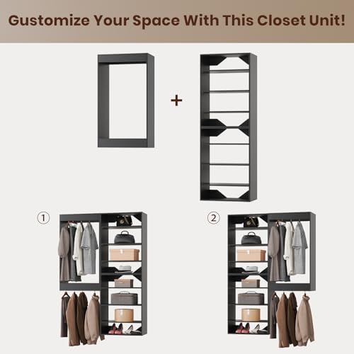 ROOMTEC Modular Closet System, 46" Wall-Mounted Closet Organizer with Hanging Rods and Shelves, Wooden Tower for Walk-In Closets, Wardrobe Storage Kit, Black - size: 46" Wide, style: Model 7