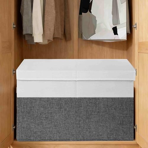 INDRESSME 25"x13"x16" Large Toy Storage Box with Lid, Toy Chest Organizer Toy Basket with Dividers for Playroom, Bedroom, Closet, Toy Bin for Kids Baby Boys Girls (Grey & White) - color: Grey & White, size: 25"x13"x16"
