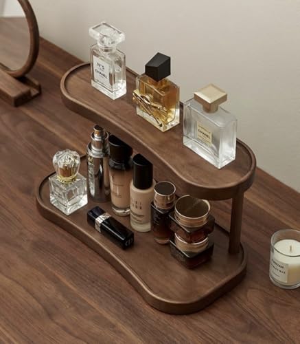 Bamboo Desktop Organizer Shelf – 2-Tier Wooden Storage Rack (12.5” x 6.5” x 7.5”) for Perfume, Makeup, Coffee Mugs – Natural Bamboo Display Stand for Vanity, Bathroom, Office