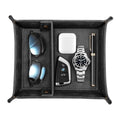 SITHON Valet Tray Desktop Storage Organizer, Removable 2 Compartments Catchall Tray Bedside Vanity Nightstand Caddy Holder Desk Storage Plate, Black - color: Black