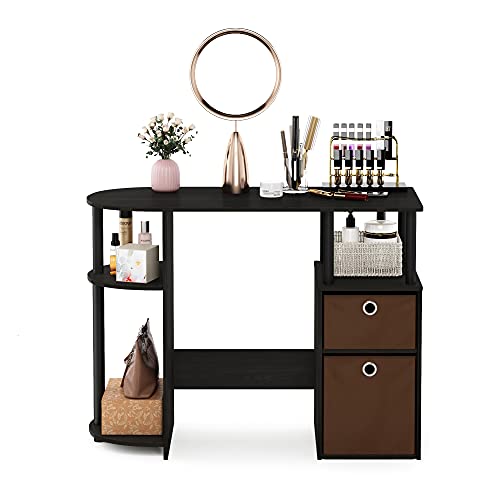 FURINNO Jaya Computer Study Desk with Bin, Brown - color: Espresso