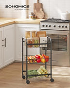 SONGMICS 3-Tier Metal Rolling Cart on Wheels with Baskets, Lockable Utility Trolley with Handles for Kitchen Bathroom Closet, Storage with Removable Shelves, Black UBSC03BK - color: Black