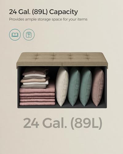 SONGMICS Mazie Collection - 30 Inches Storage Ottoman, Foldable Storage Bench with Flipping Lid, 660 lb Load Capacity, for Entryway, Living Room, Bedroom, Camel Brown ULSF046K01 - color: Camel Brown, size: 15"D x 30"W x 15"H