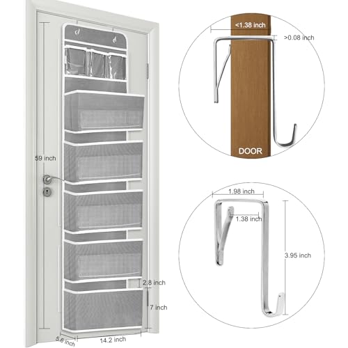 Sturdiness Over The Door Organizer, 6 Tiers Anti Tilt Hanging Behind Door Storage, Heavy-Duty Reinforced Mesh Rack Holds 44lb for Bathroom,Pantry, Nursery,Closet, Shoes, Towels,Grey - color: Grey, size: 6 shelf