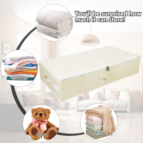 Under Bed Storage Bins with Lids, Closet Organizers, Foldable Under-bed Storage Baskets for Sheets, Clothes, Quilts, Sweaters, Wrapping Paper, 35x16.5x7inch, Beige, 2PCS - color: Beige, 2PCS, size: 35x16.5x7inch