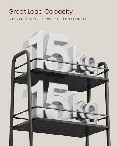 VASAGLE LILEA Collection - Storage Cart with Fabric Basket, 3-Tier Rolling Utility Cart with Wheels and Shelves, for Living Room Bedroom Kitchen, Ebony Black and Slate Gray ULRC001BE02 - color: Ebony Black + Slate Gray, style: 16.9"D x 11.8"W x 31.9"H