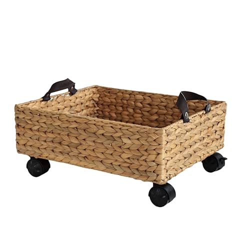 happimess BSK2014A Adaline 18.11" Classic Farmhouse Handwoven Hyacinth Rectangular Underbed Storage Bin with Wheels and Handles for Storage and Decoration in Bathroom, Bedroom, Entryway, Natural - color: Natural