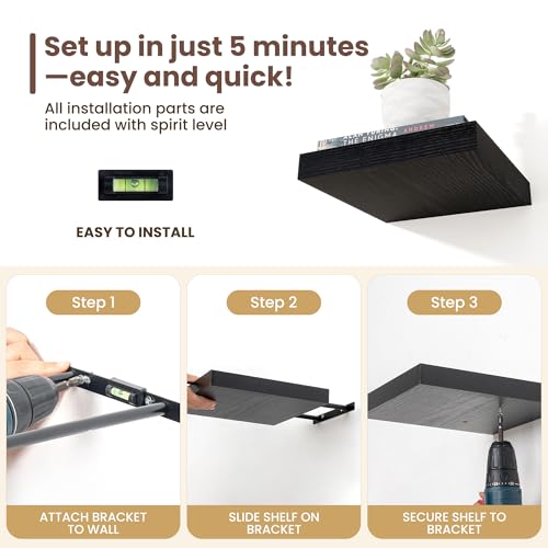 Fun Memories Floating Shelves for Wall - 12 Inch Square Shelves with Invisible Brackets, Black Small Wall Shelf for Living Room, Bathroom, Bedroom, and Kitchen Decor Set of 3 - color: Black, size: 12"W x12"D - 3P