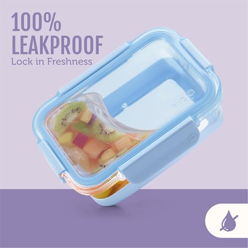 Ello Duraglass Refresh 3.4 Cup Meal Prep Sets 10Pc, 5 Pack Set- Glass Food Storage Container with Silicone Boot and Airtight BPA-Free Plastic Lids, Dishwasher, Microwave and Freezer Safe,Everest - color: Everest, size: 3.4 Cup