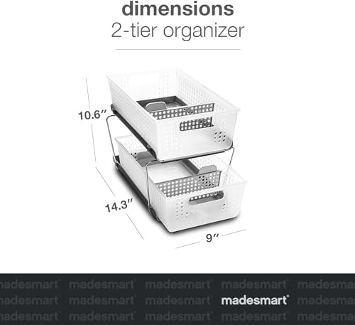 madesmart 2 Tier Organizer, Under Cabinet Storage with Pull Out Sliding Drawers, for Cleaning Supplies, Pantry, Undersink, Sponges, Bottles & Bath, Pull Out Baskets, Frost 2 PACK - color: Frost