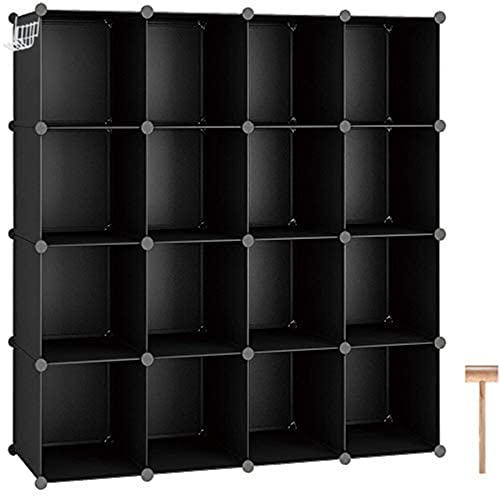 C&AHOME Cube Storage Organizer, 16-Cube Shelves Units, Plastic Storage Cubes, DIY Closet Organizer, Modular Closet Storage Shelves Ideal for Home, Bedroom, 48.4" L × 12.4" W × 48.4" H Black SUM3016H - color: Black
