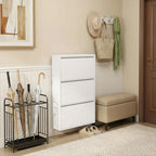 Shoe Cabinet with 3 Flip Drawers, Slim Metal Wall-Mounted Shoe Storage Organizer for Entryway, Hallway, Mudroom, Hidden Narrow Rack, White - style: 3 Flip Drawers