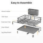 SNTD Dish Drying Rack - Extendable Dish Rack, Large Sink Drying Dish Drainer for Kitchen Counter, Stainless Steel Dish Strainer with Utensil Holder (Grey) - color: Gray