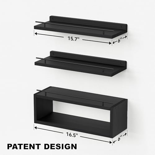 WOPITUES Floating Shelves for Wall with Cube Shelf, Wall Shelves with Metal Rail for Bathroom Decor, Bathroom Organizers and Storage, Over Toilet Shelves for Toilet Paper-Black - color: Black, size: 15.7 inch
