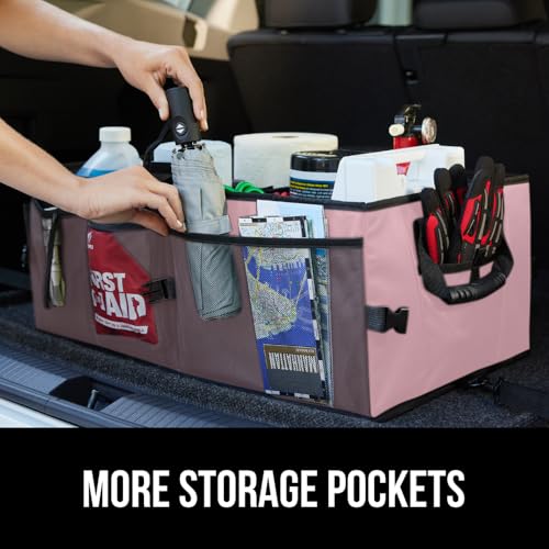 GORILLA GRIP Trunk Organizer for SUV and Cars, Large Capacity Collapsible Car Trunk Storage Organizer, Heavy Duty Car Accessories, Gifts for Mom and Dad, Slip & Water Resistant Multi Compartment, Pink - color: Pink